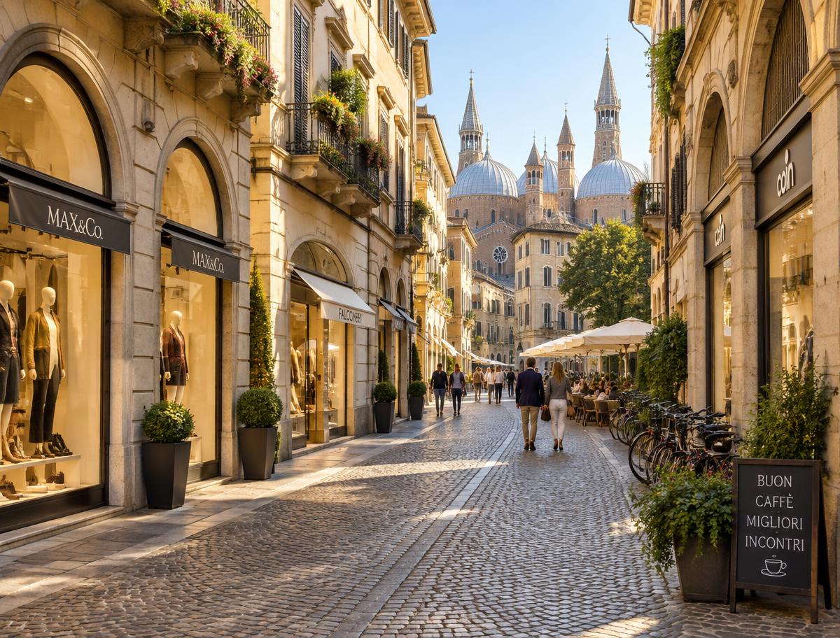 Via del centro storico di Padova con la Basilica di Sant'Antonio